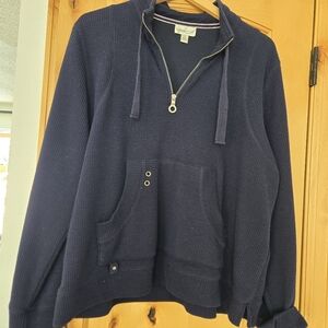 Coldwater Creek Navy Blue Ribbed 1/4 Zip Pullover Kangaroo Pocket XL